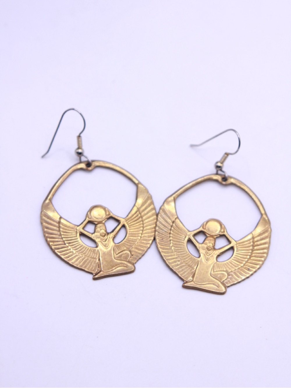 Winged Goddess ISIS gold tone Drop Earrings